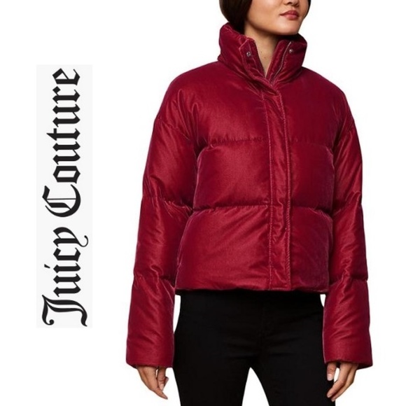 NWT JUICY COUTURE Red Velvet Puffer Coat Jacket - Picture 1 of 7